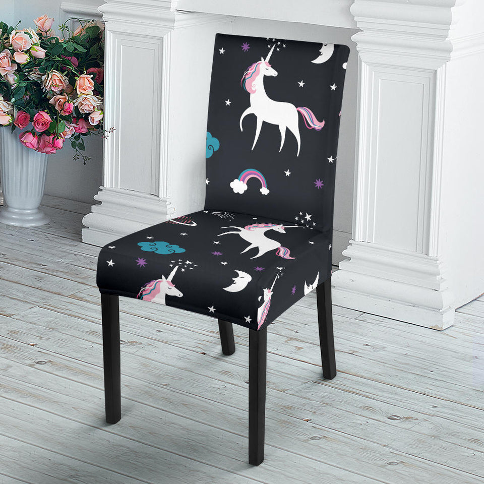 Unicorn Rainbows Moon Clound Star Pattern Dining Chair Slipcover