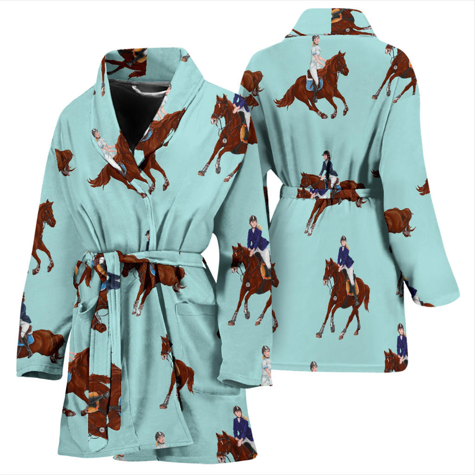 Horses Running Horses Rider Pattern Women'S Bathrobe