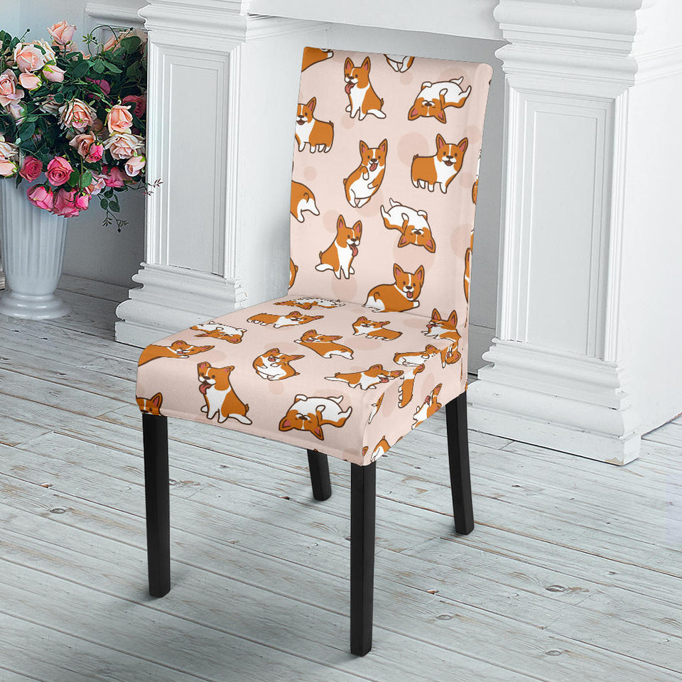 Cute Corgis Pattern Pink Background Dining Chair Slipcover