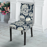Sugar Skull Black White Pattern Dining Chair Slipcover