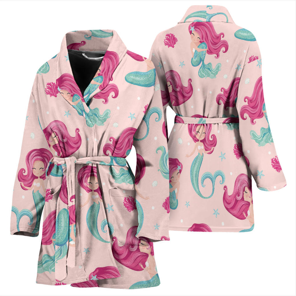 Cute Little Mermaid Pattern Women'S Bathrobe