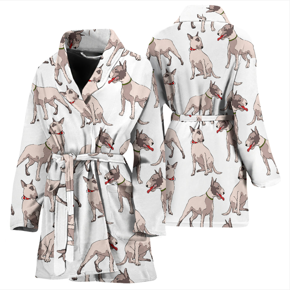 Bull Terrier Pattern Print Design 04 Women's Bathrobe
