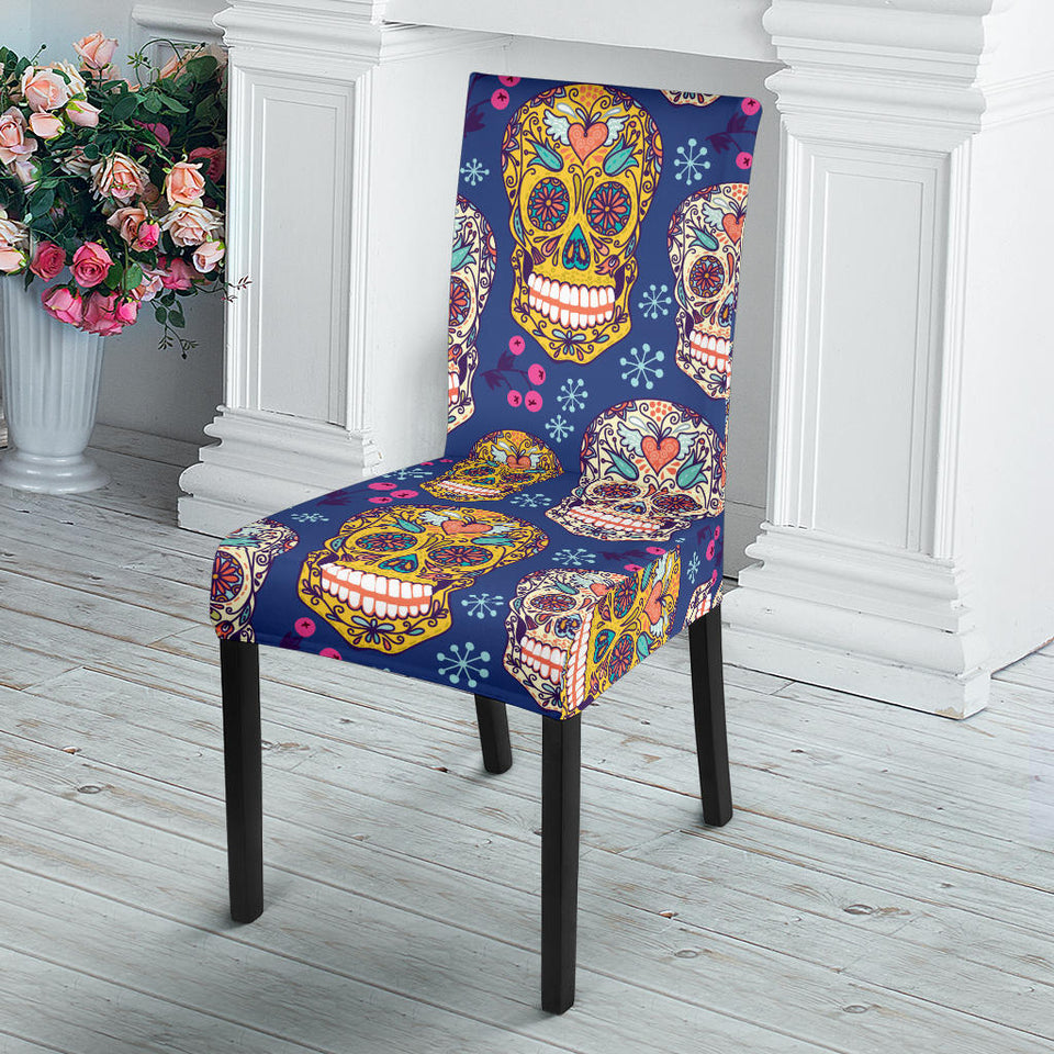 Sugar Skull Flower Pattern Dining Chair Slipcover