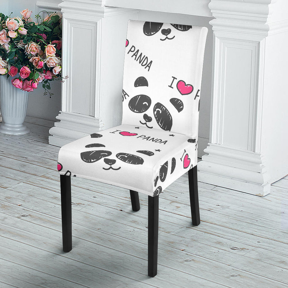 Hand Drawn Faces Of Pandas Pattern Dining Chair Slipcover