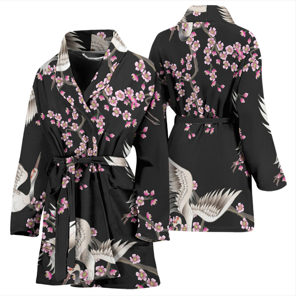 Japanese Crane Pink Sakura Pattern Women'S Bathrobe