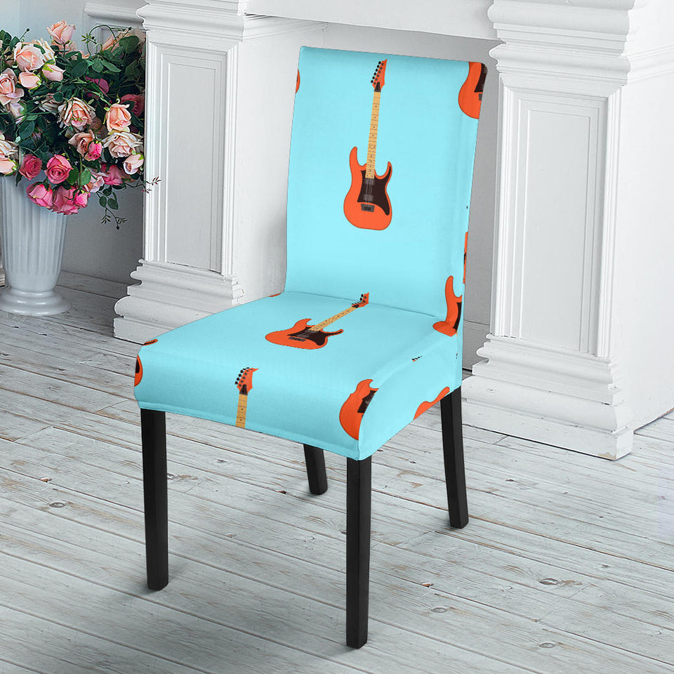 Electric Guitar Pattern Light Blue Background Dining Chair Slipcover