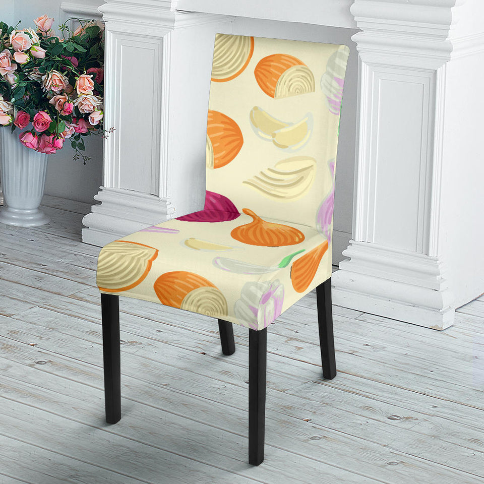 Onion Garlic White Red Pattern Dining Chair Slipcover