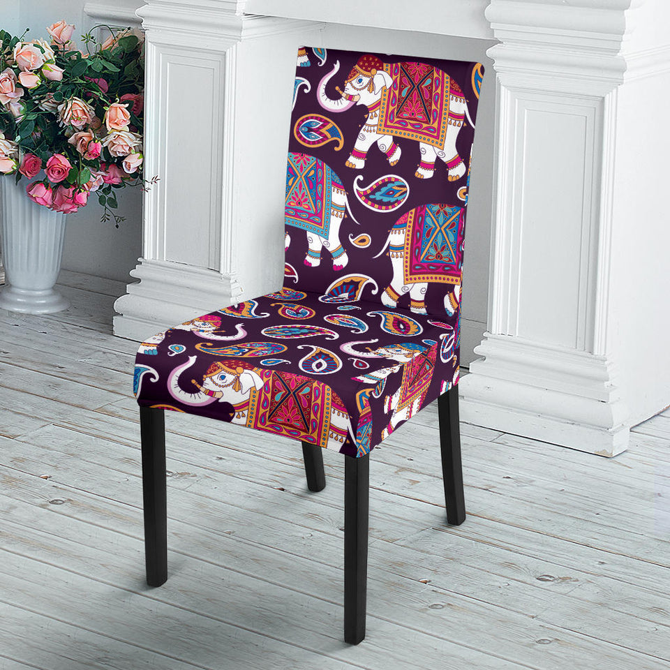 Elephant Indian Style Ornament Pattern Dining Chair Slipcover