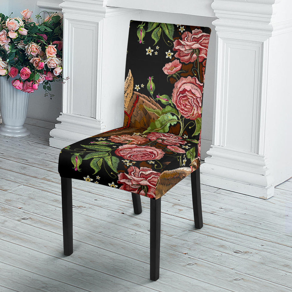 Horse Head Wild Roses Pattern Dining Chair Slipcover