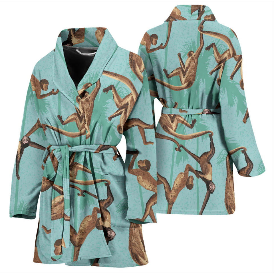 Monkey Palm Tree Background Women'S Bathrobe