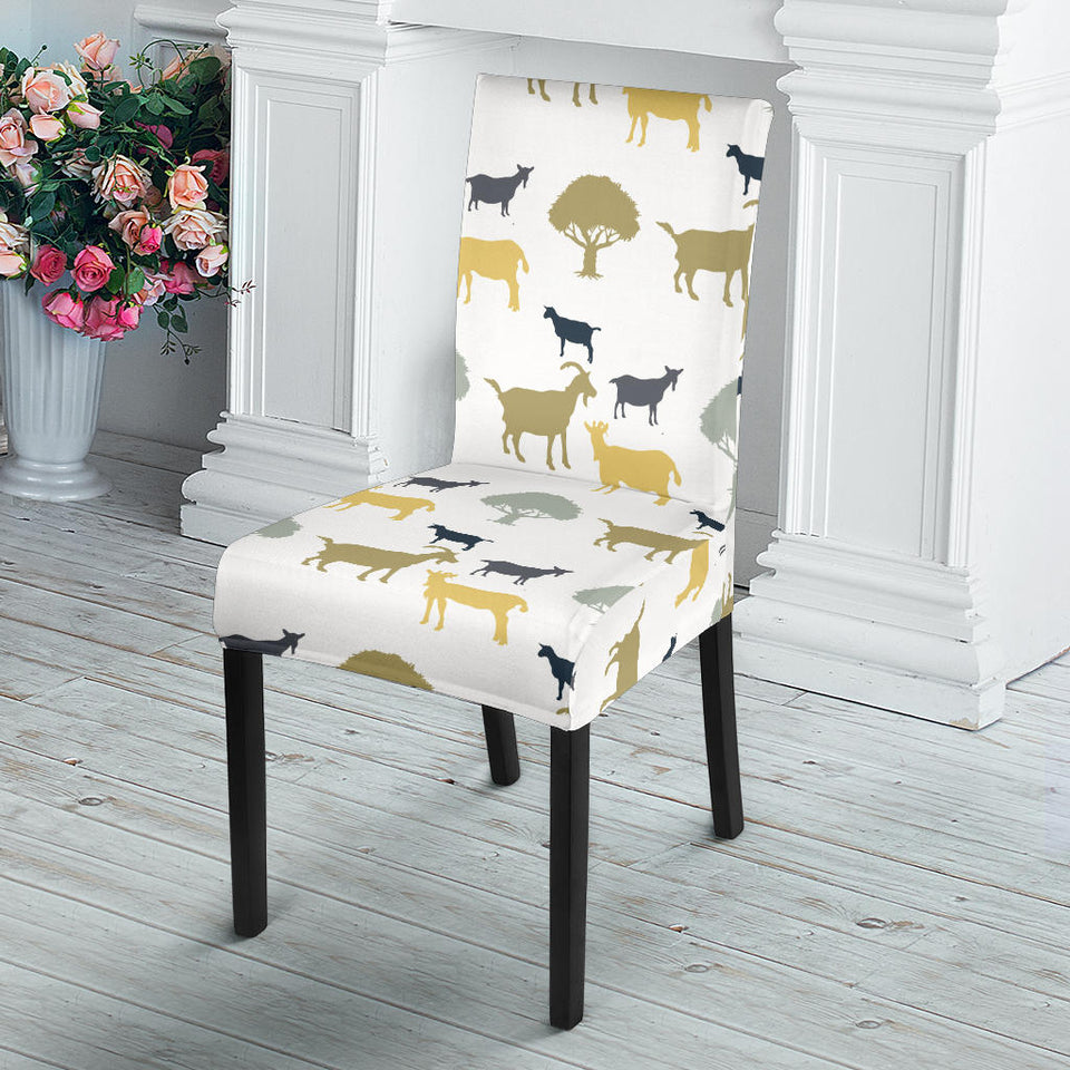 Silhouettes Of Goat And Tree Pattern Dining Chair Slipcover