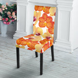 Orange Yellow Orchid Flower Pattern Background Dining Chair Slipcover