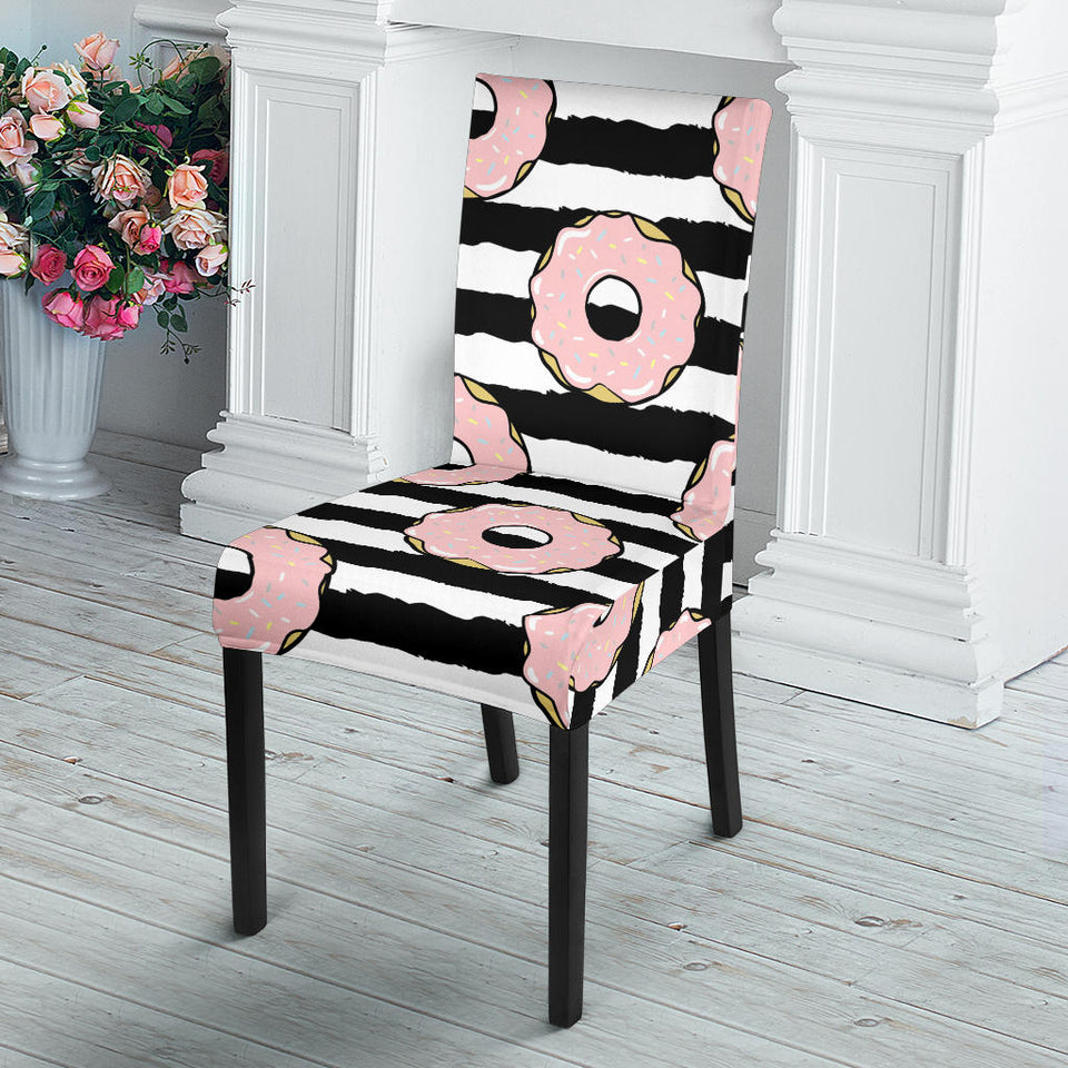 Donuts Pink Icing Striped Pattern Dining Chair Slipcover