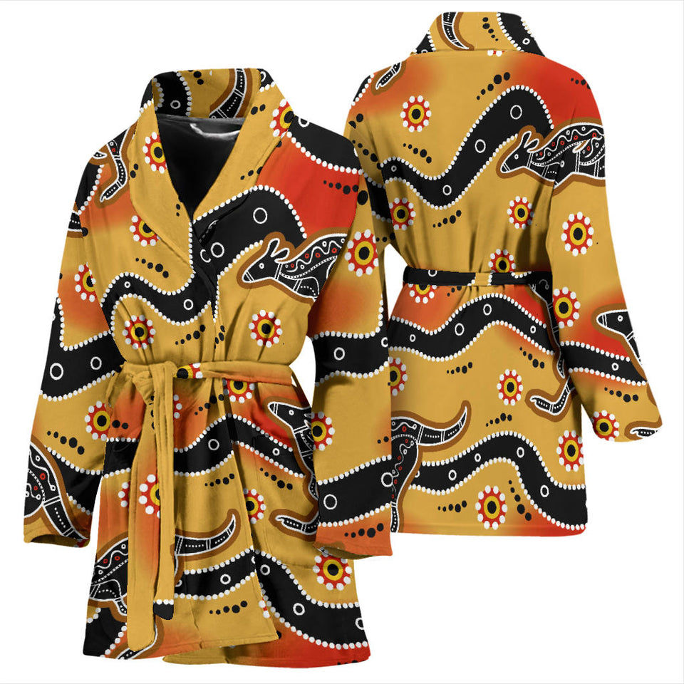 Kangaroo Australian Aboriginal Art Pattern Women'S Bathrobe