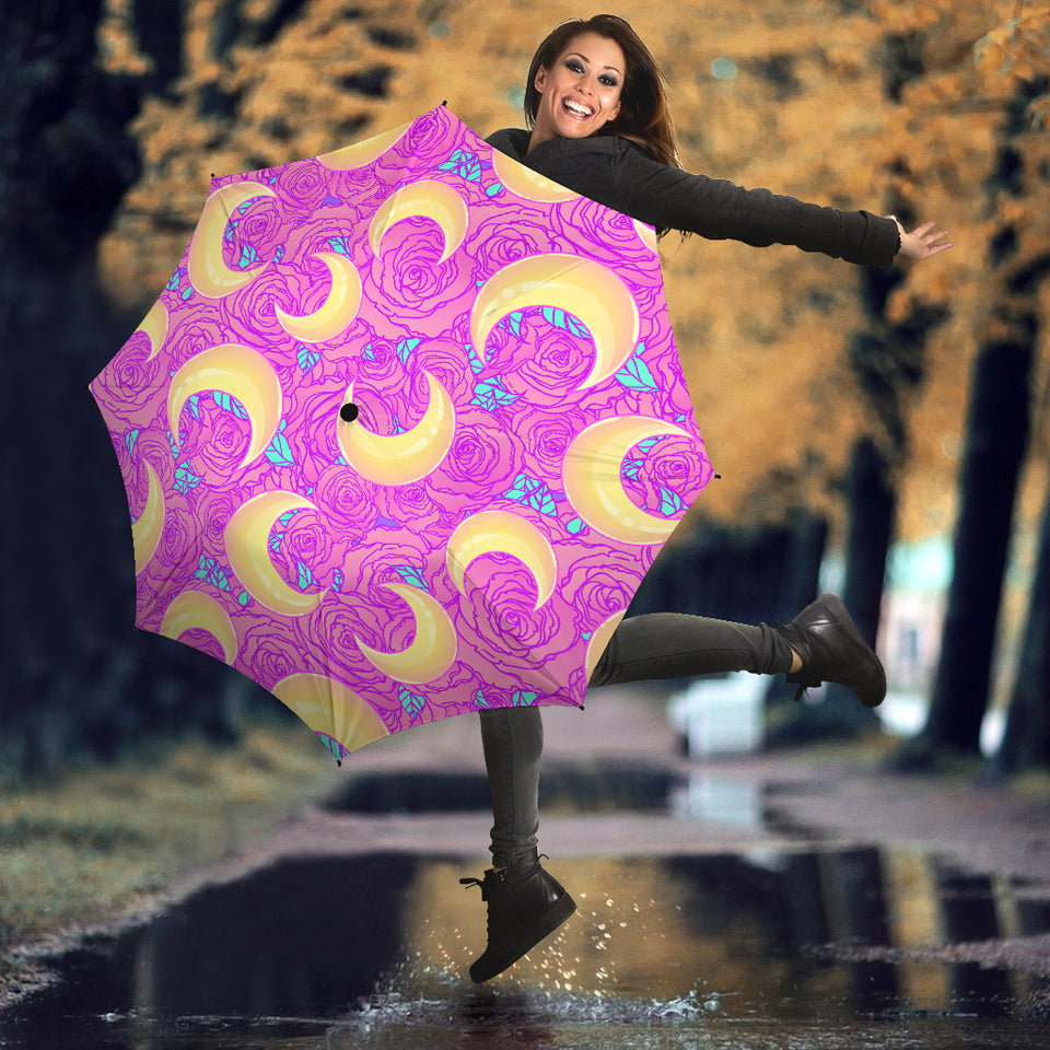 Moon Pink Rose Background Umbrella