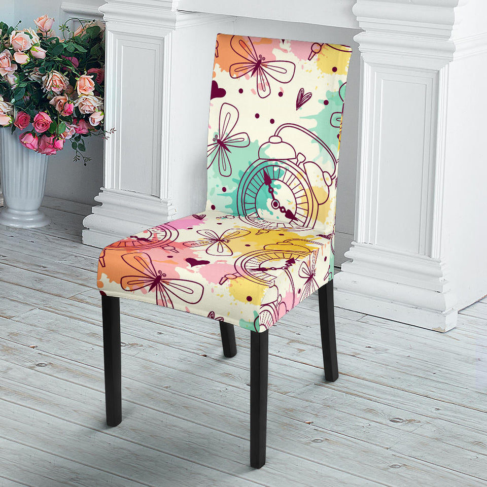 Clock Butterfly Pattern Dining Chair Slipcover
