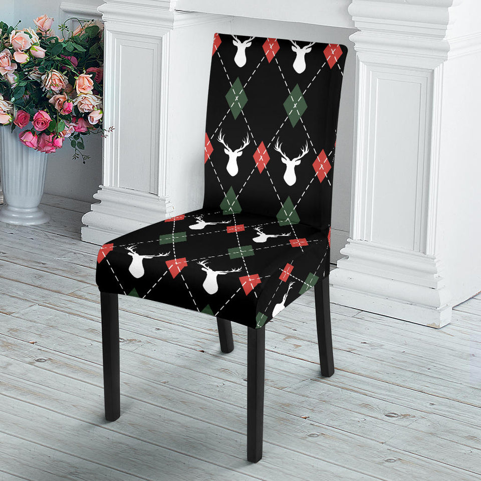 Deer Christmas New Year Pattern Argyle Dining Chair Slipcover