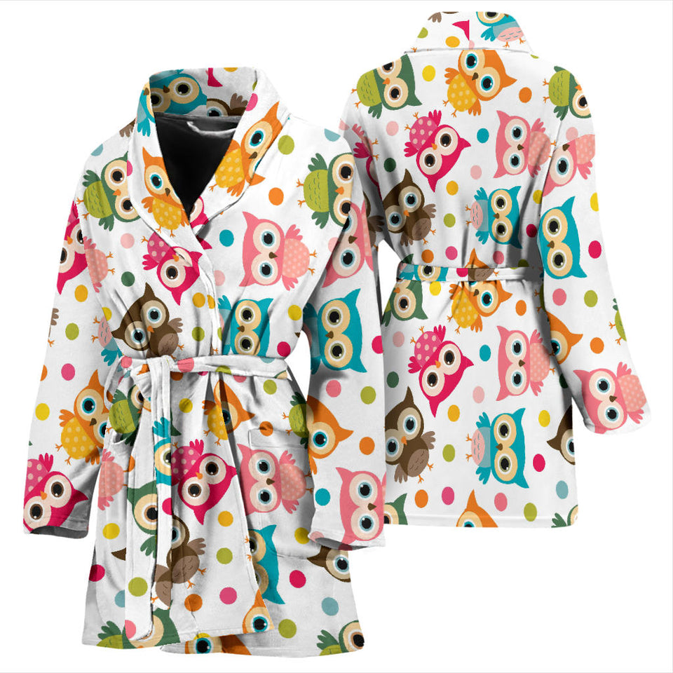 Color Cute Owl Pattern Women'S Bathrobe