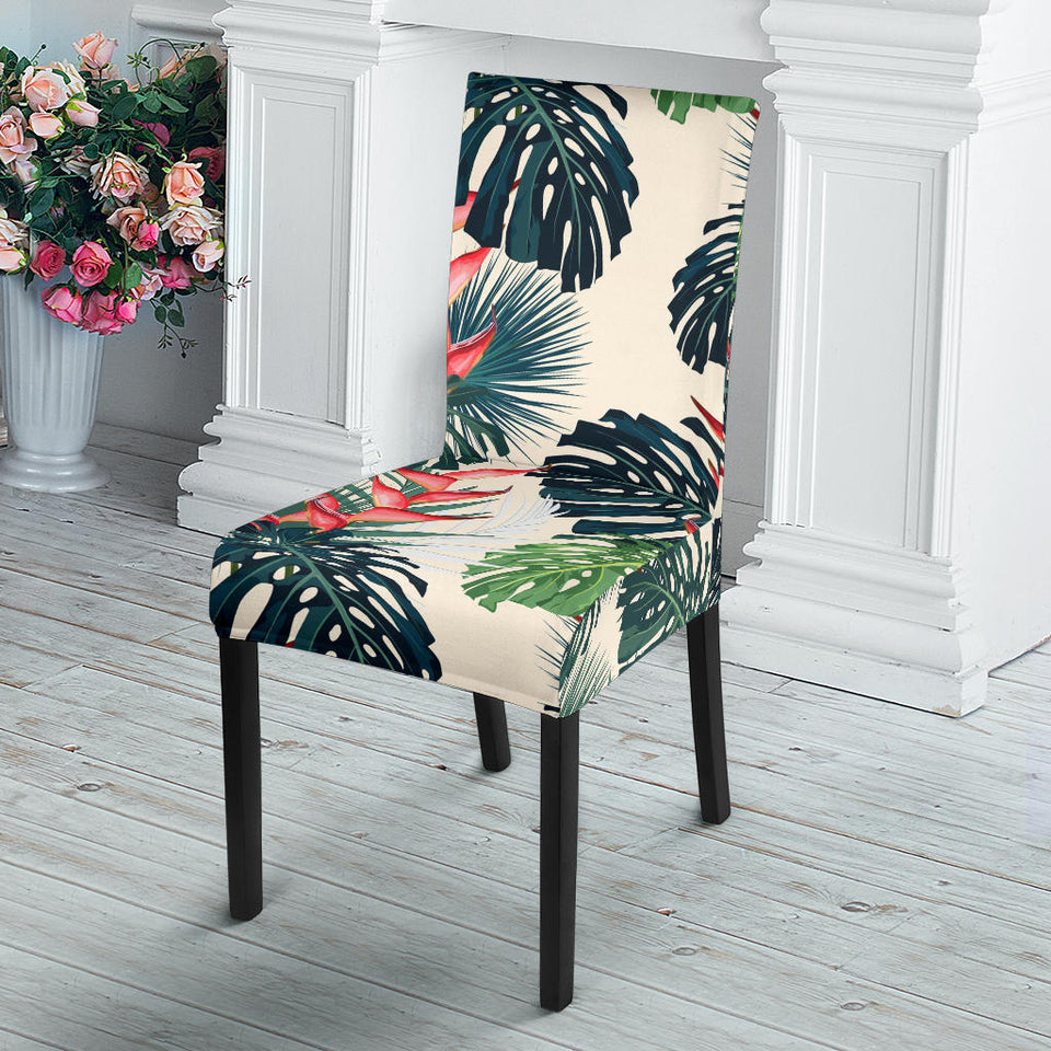 Heliconia Flowers, Palm And Monstera Leaves Dining Chair Slipcover