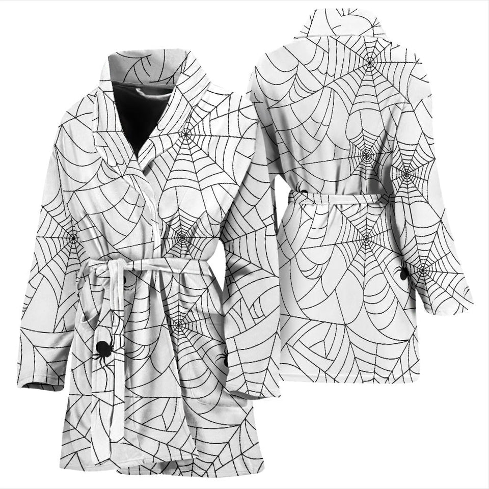 Spider Web Cobweb Pattern White Background Women'S Bathrobe