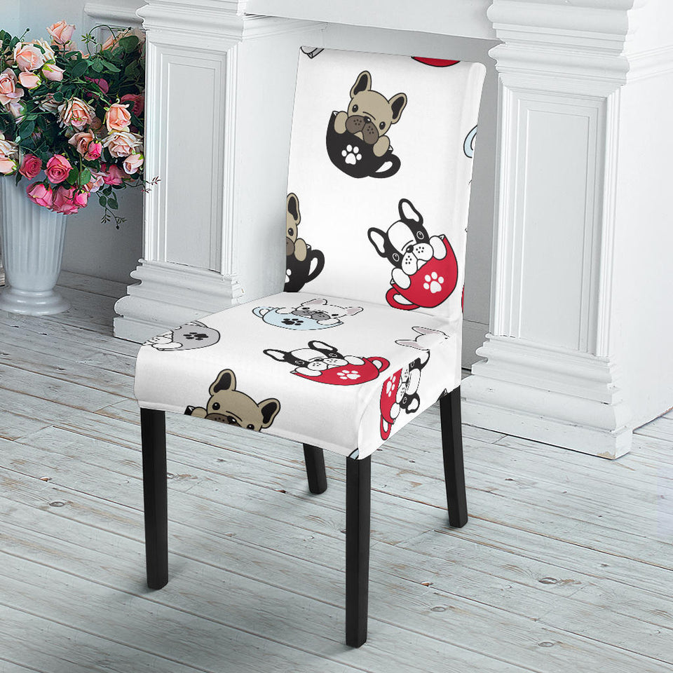 French Bulldog Cup Paw Pattern Dining Chair Slipcover