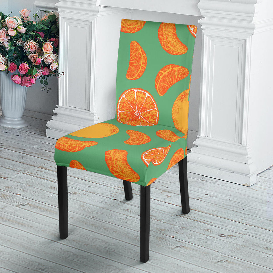 Orange Fruit Pattern Green Background Dining Chair Slipcover