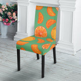 Orange Fruit Pattern Green Background Dining Chair Slipcover