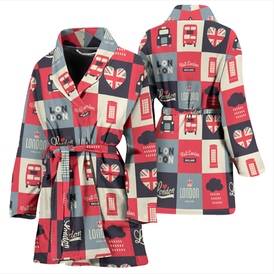British Pattern Print Design 05 Women's Bathrobe