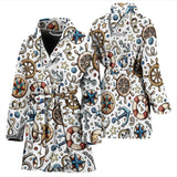 Cute Nautical Steering Wheel Anchor Pattern Women'S Bathrobe