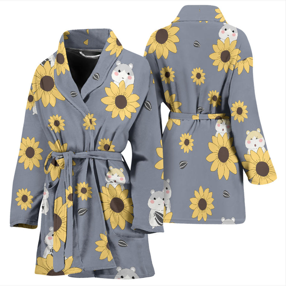Cute Hamster Sunflower Pattern Background Women'S Bathrobe