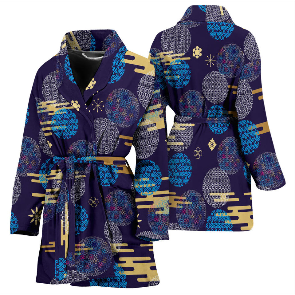 Blue Japanese Pattern Cloud Wave Flower Women'S Bathrobe
