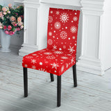 Snowflake Pattern Red Background Dining Chair Slipcover