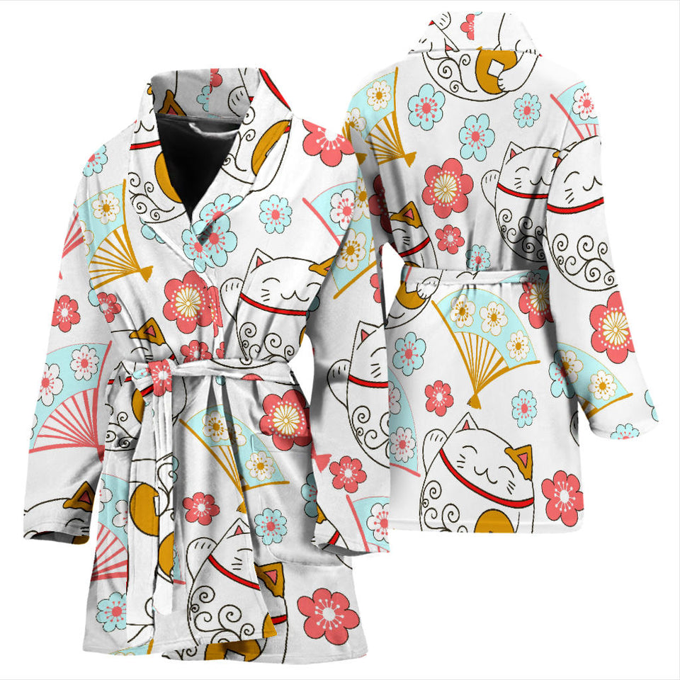 Maneki Neko Lucky Cat Fan Sakura Women'S Bathrobe