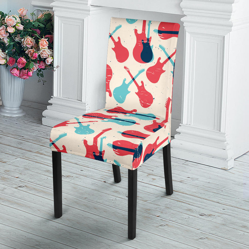 Red Blue Guitar Pattern Dining Chair Slipcover