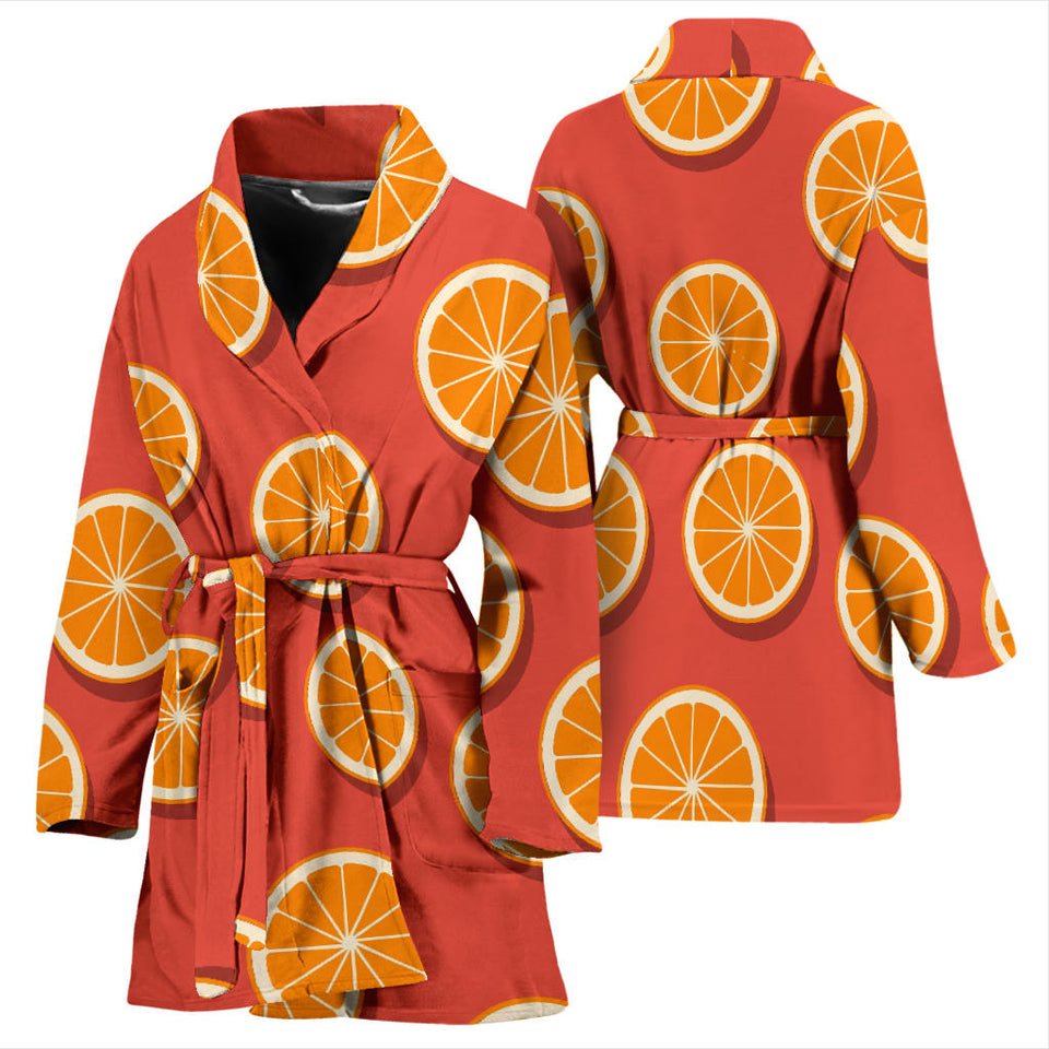 Oranges Pattern Red Background Women'S Bathrobe