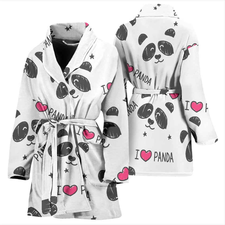 Hand Drawn Faces Of Pandas Pattern Women'S Bathrobe