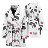 Hand Drawn Faces Of Pandas Pattern Women'S Bathrobe