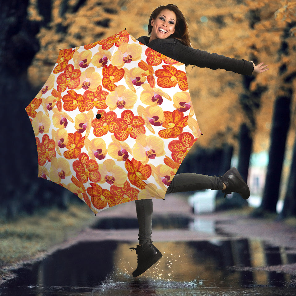 Orange Yellow Orchid Flower Pattern Background Umbrella
