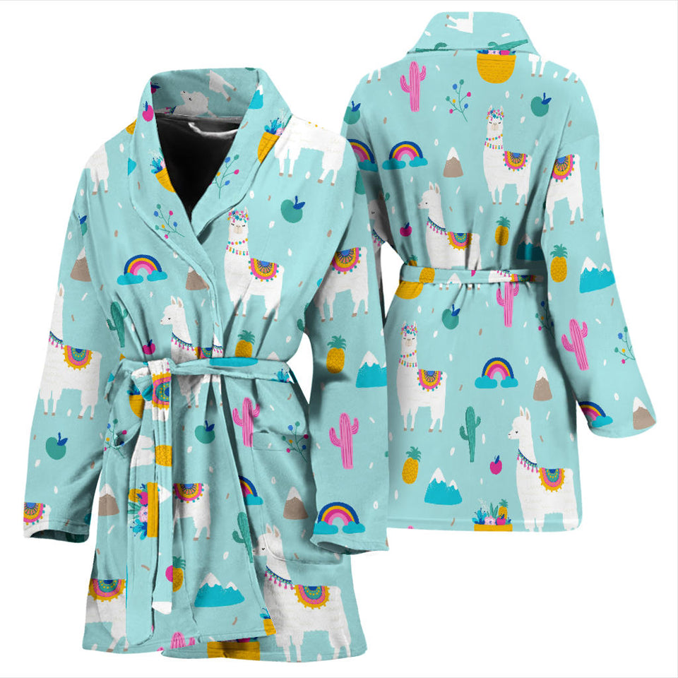 Llama Alpaca Cactus Leaves Pattern Women'S Bathrobe