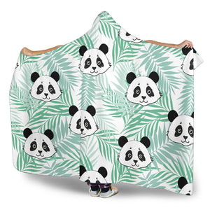 Panda pattern tropical leaves background Hooded Blanket 80x60