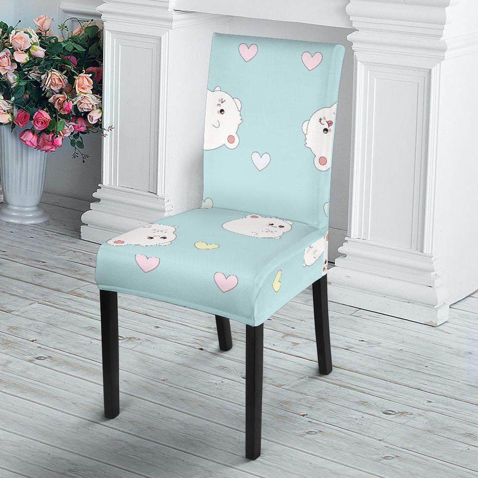 White Cute Hamsters Heart Pattern Dining Chair Slipcover