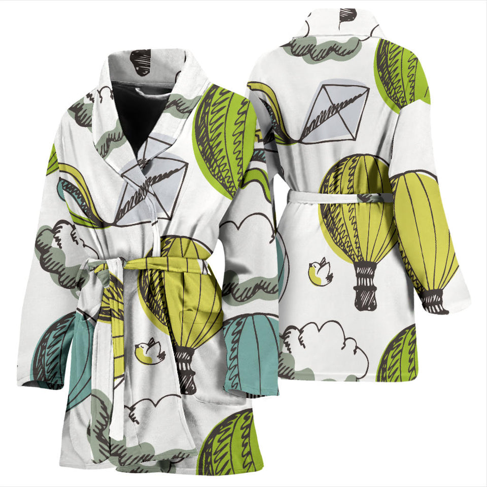 Hot Air Balloon Bird Cloud Pattern Women'S Bathrobe