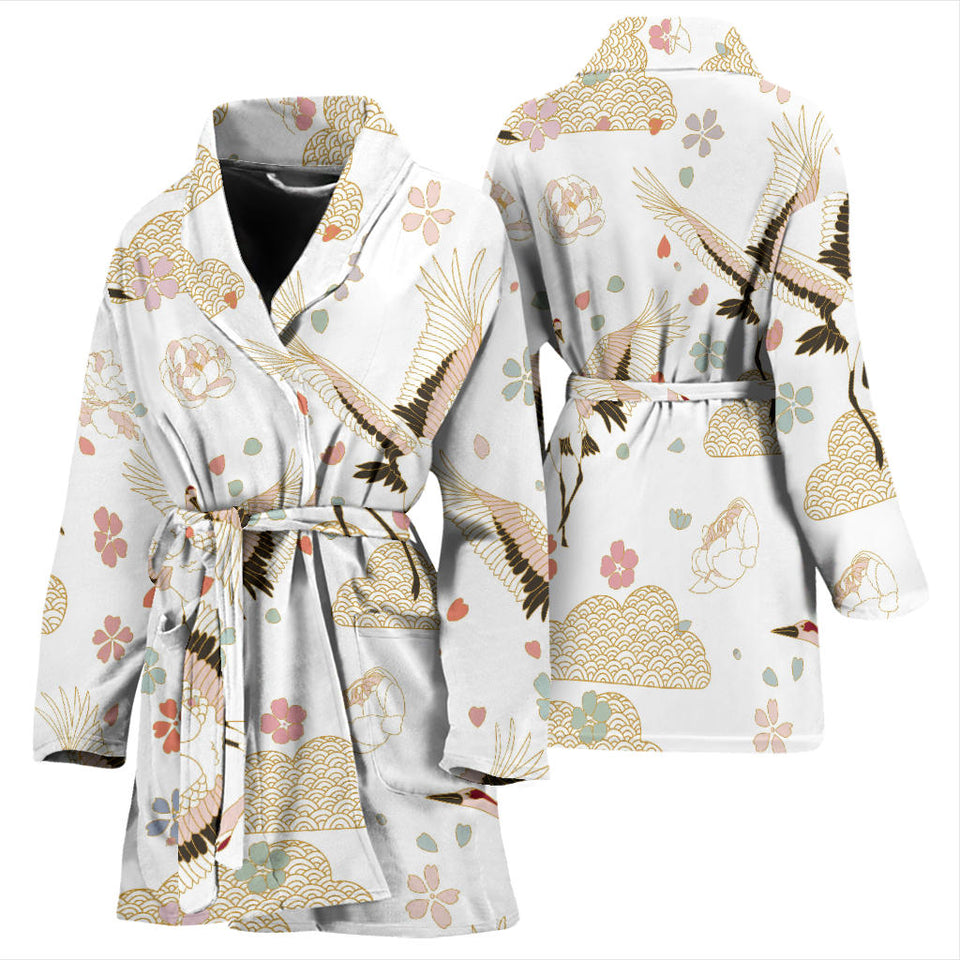 Beautiful Japanese Cranes Pattern Women'S Bathrobe