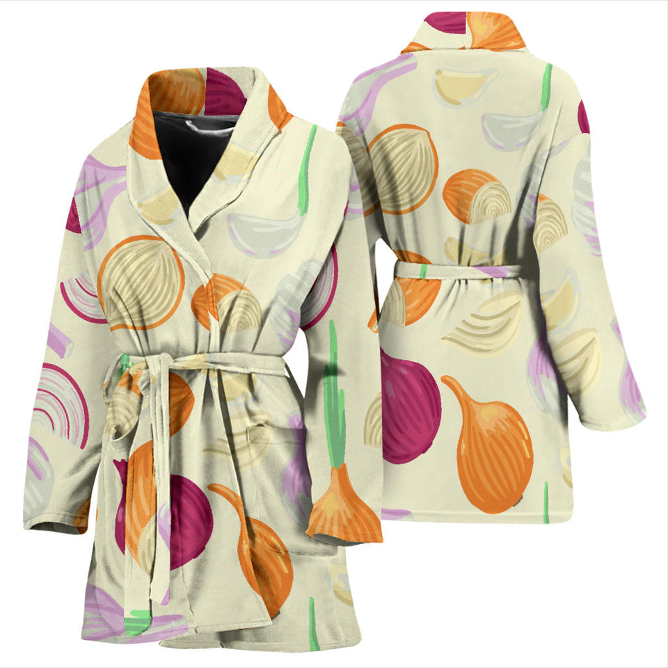 Onion Garlic White Red Pattern Women'S Bathrobe