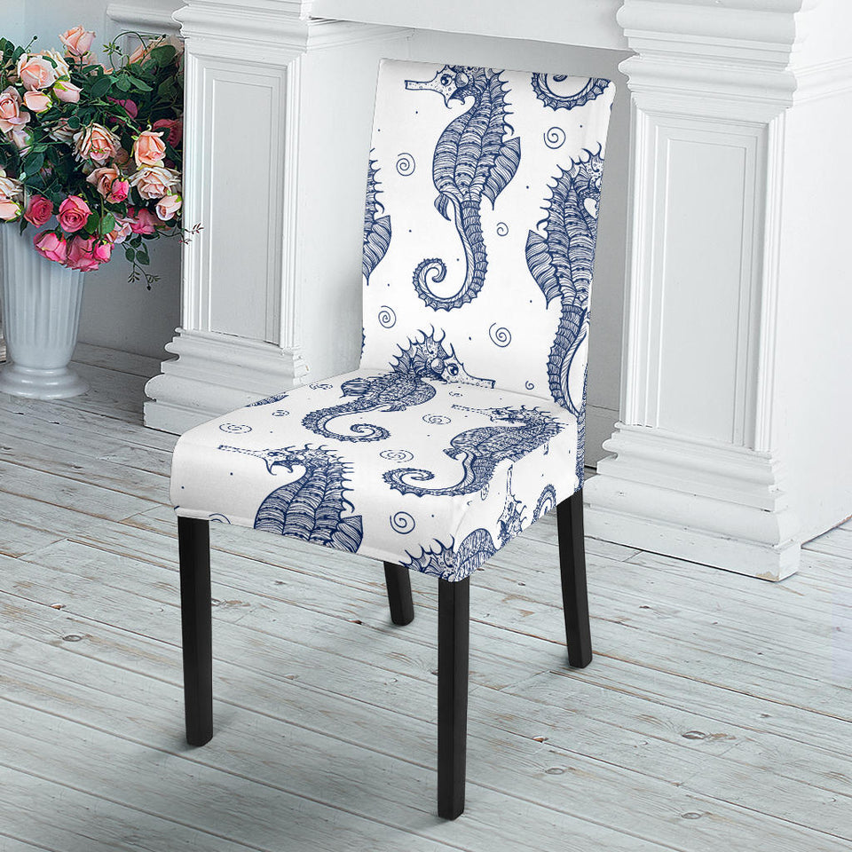 Seahorse Pattern Background Dining Chair Slipcover