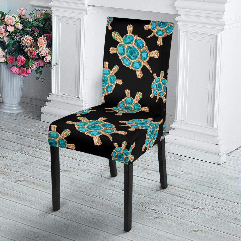 Sea Turtle Blue Stone Pattern Dining Chair Slipcover