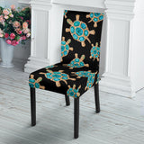 Sea Turtle Blue Stone Pattern Dining Chair Slipcover