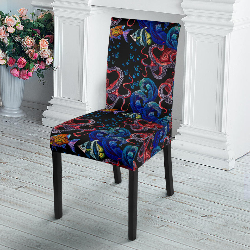 Octopus Sea Wave Tropical Fishe Pattern Dining Chair Slipcover