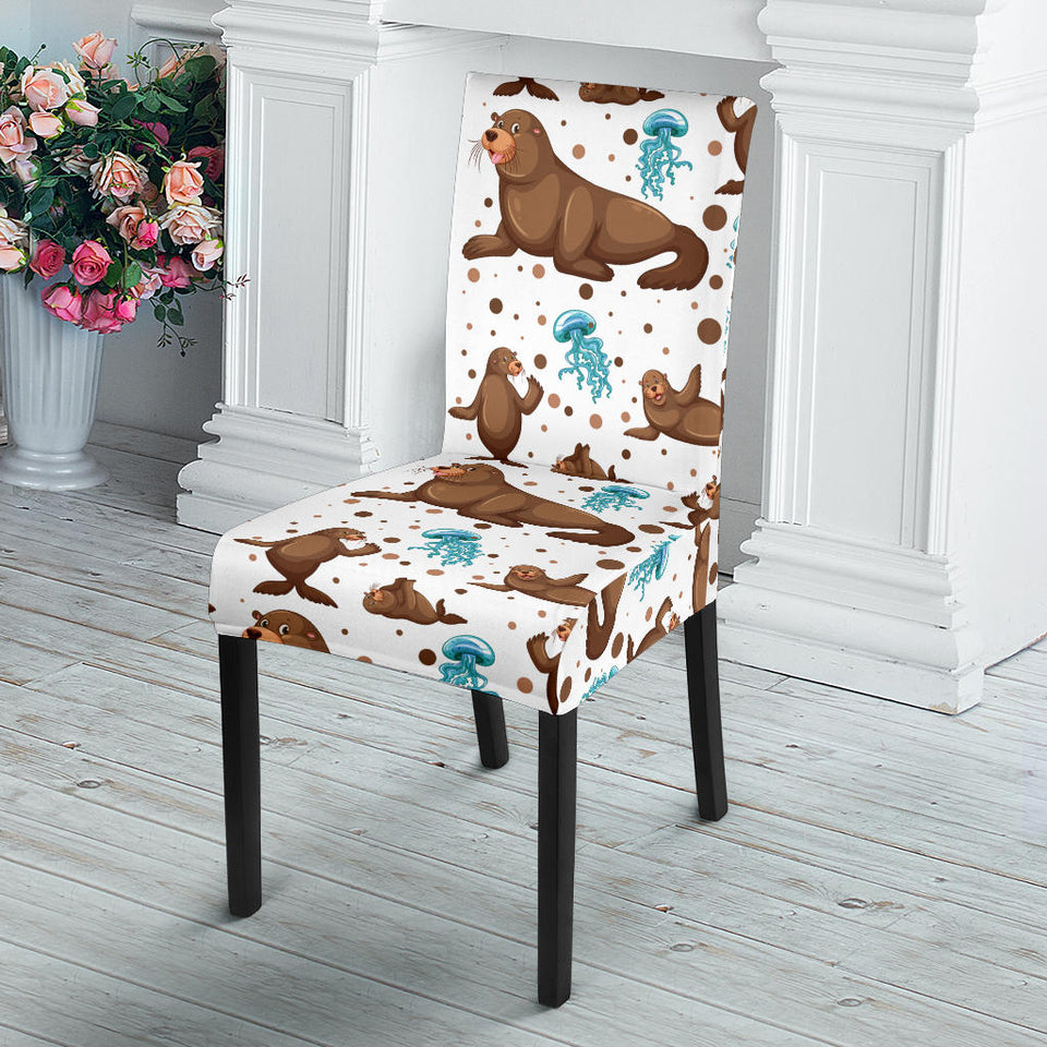 Sea Lion Seals Jellyfish Pattern Dining Chair Slipcover