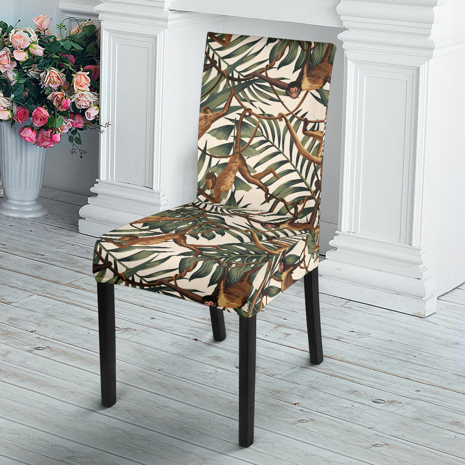 Monkey Tropical Leaves Background Dining Chair Slipcover